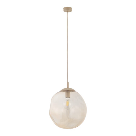 lampadario sfera di vetro cognac trasparente a sospensione design moderno